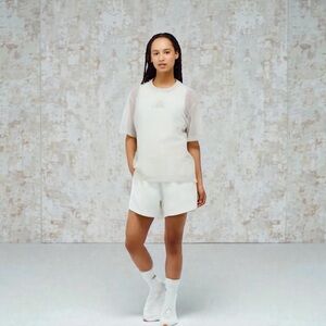 ADIDAS WOMENS SOFT LUX MESH TEE BEIGE SMALL